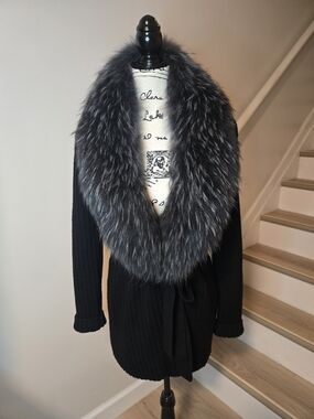 Natural Real Fur Scarf Cardigan Jacket Sweater Coat Winter Slavic Style